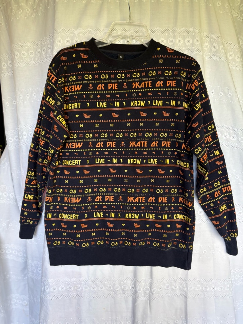 KR3W Black Crewneck Sweater with Orange & Yellow Graphic Print